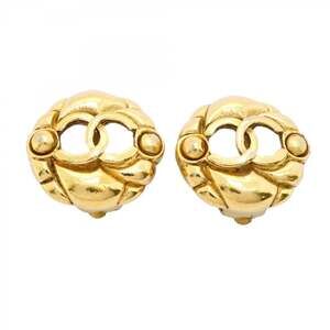 Chanel Earrings, Coco Mark Circle, GP Plated Gold, Women's